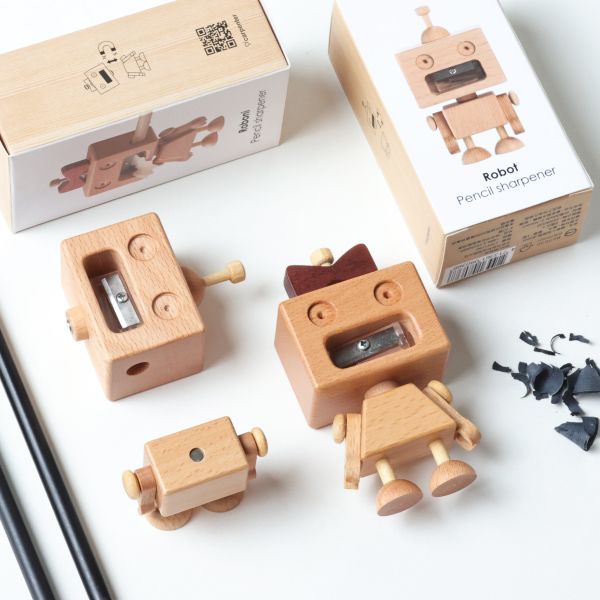 Robot Pencil Sharpener wood, woodwork, pencil sharpener, stationery