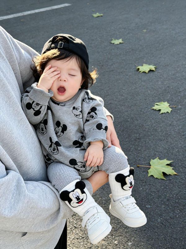 滿版米奇寬鬆包屁衣/素色螺紋打底褲 