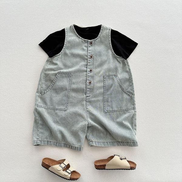 背心式牛仔五分褲連身裝 