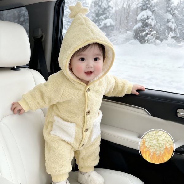 「現貨73cm」可愛星星人雙口袋加絨連帽連身裝 