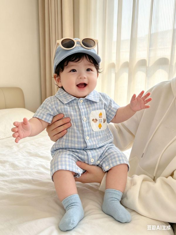 塗鴉貼布格紋翻領連身裝 