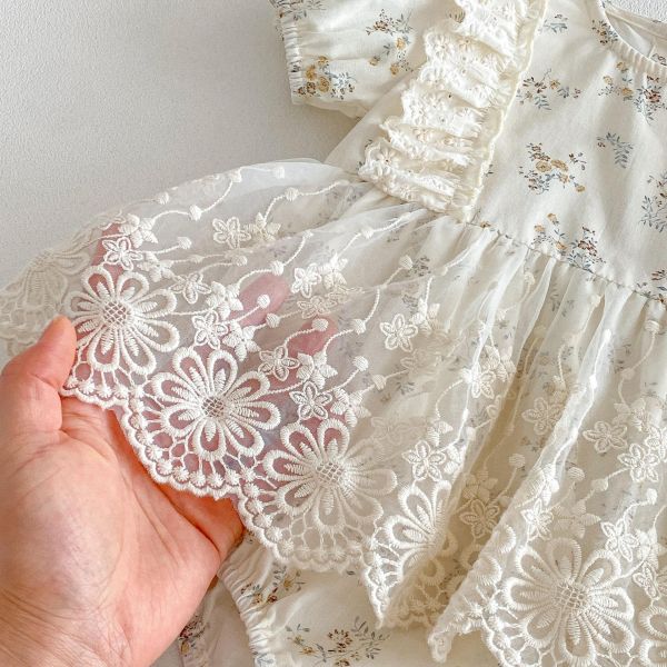 田園碎花蕾絲包屁裙+帽 