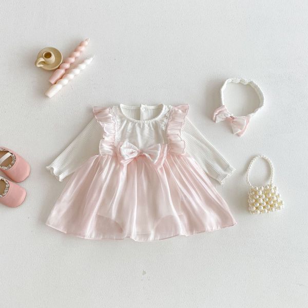 公主蝴蝶結假兩件短/長袖包屁裙(含頭飾) 