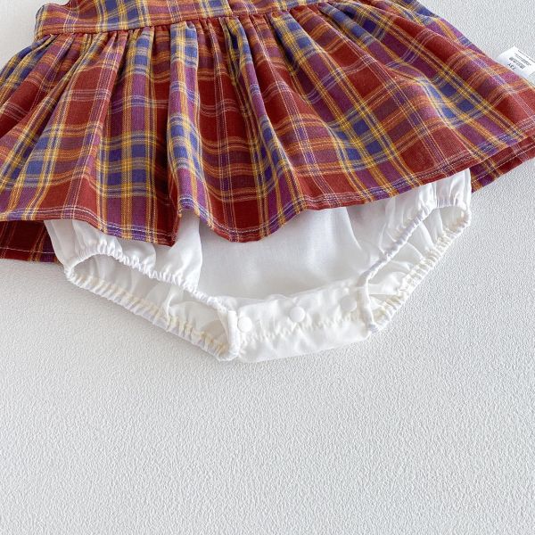 復古格紋微露背蝴蝶結包屁裙 