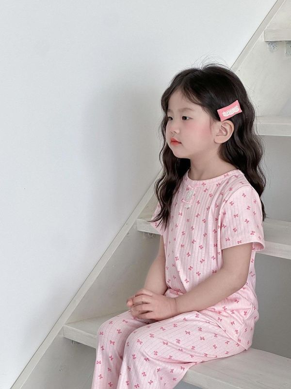 夏季碎花螺紋透氣居家兩件套套裝 