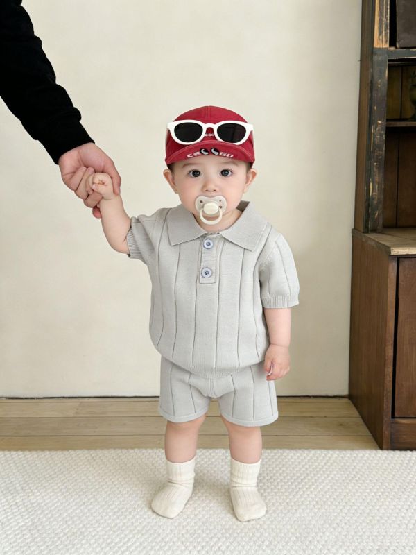 素色彈力螺紋針織兩件式套裝(3色) 