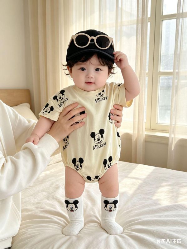 滿版米奇印花寬鬆包屁衣 