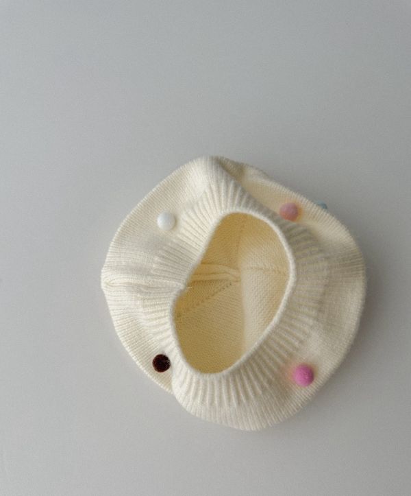 可愛愛心毛球針織貝雷帽 