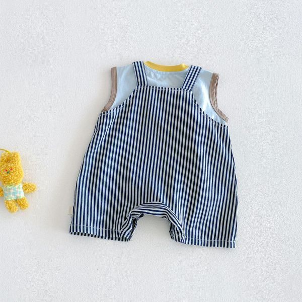大象撞色背心/維尼豎條紋吊帶褲 