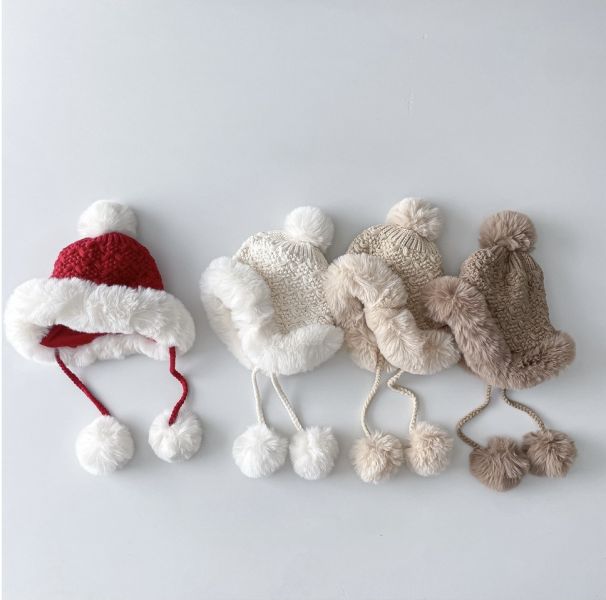 超可愛毛球護耳雷鋒毛帽 