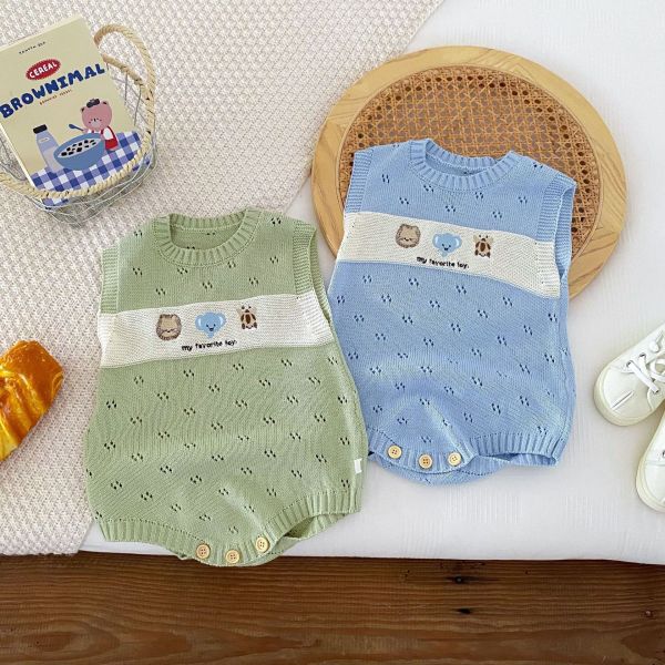 可愛動物薄針織鏤空包屁衣 