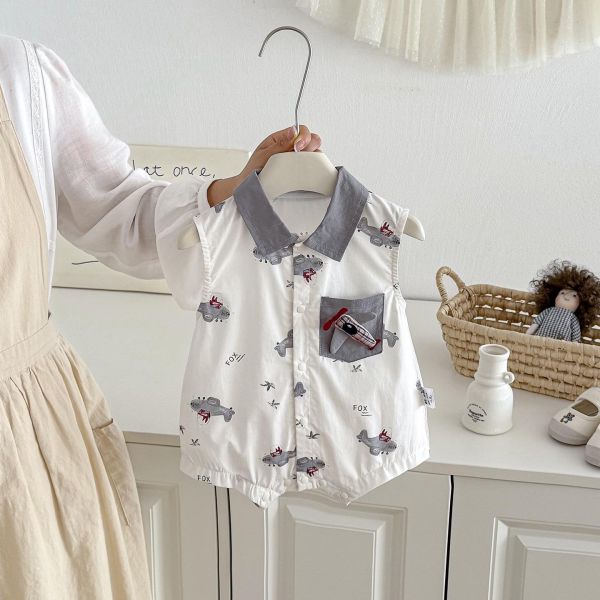 帥氣飛機翻領開釦連身裝 