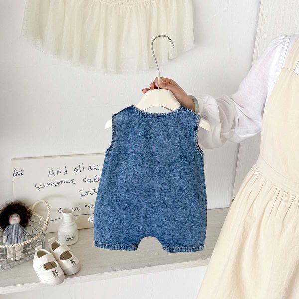 小熊布偶單口袋牛仔連身裝 