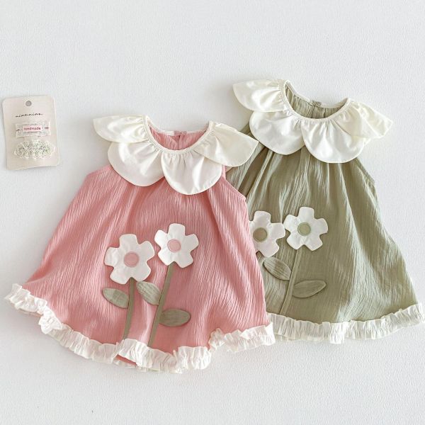 花領立體小花削肩連身裙 