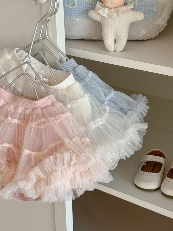 夏季糖果色網紗蛋糕褲裙 