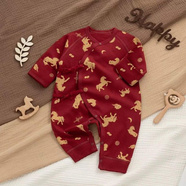 新生兒滿版小馬側開反包手連身裝 