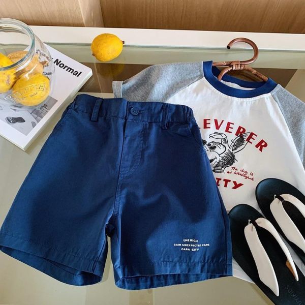 簡約字母素色休閒五分短褲 