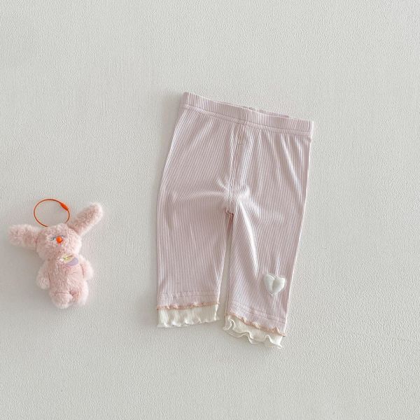 撞色木耳捲邊愛心透氣長褲 