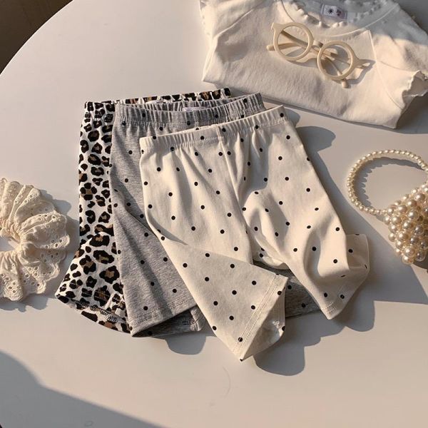 素色點點/豹紋彈力五分騎行短褲 