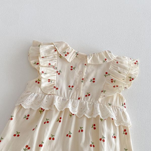 滿印櫻桃蕾絲荷葉連身裝 