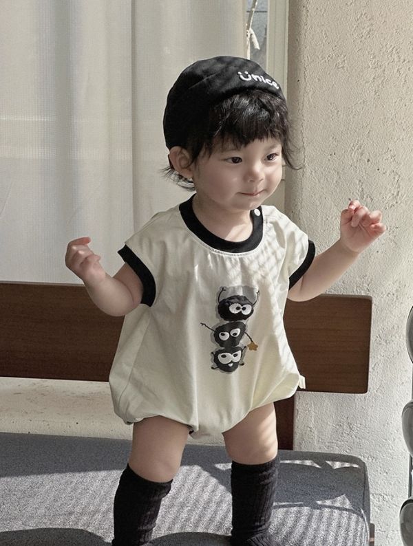 可愛卡通小黑碳印花包屁衣 