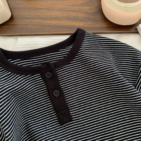 純棉經典條紋圓邊上衣 