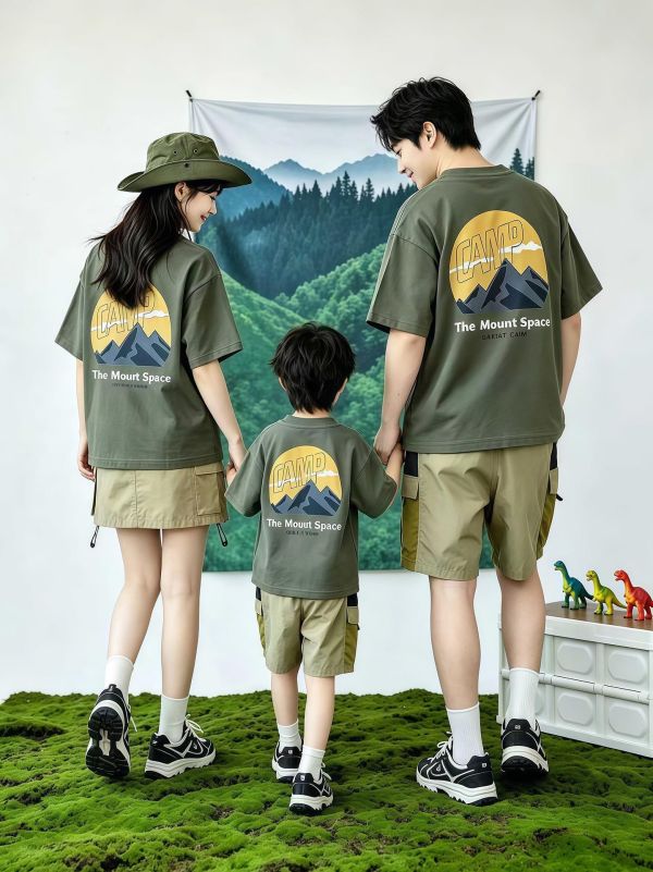 親子裝-露營前後山峰印花T恤上衣 