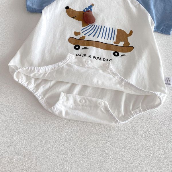 立體臘腸狗狗印花撞色包屁衣 