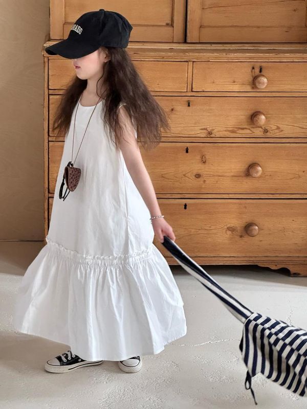 素色下擺抓皺拼接連身洋裝 