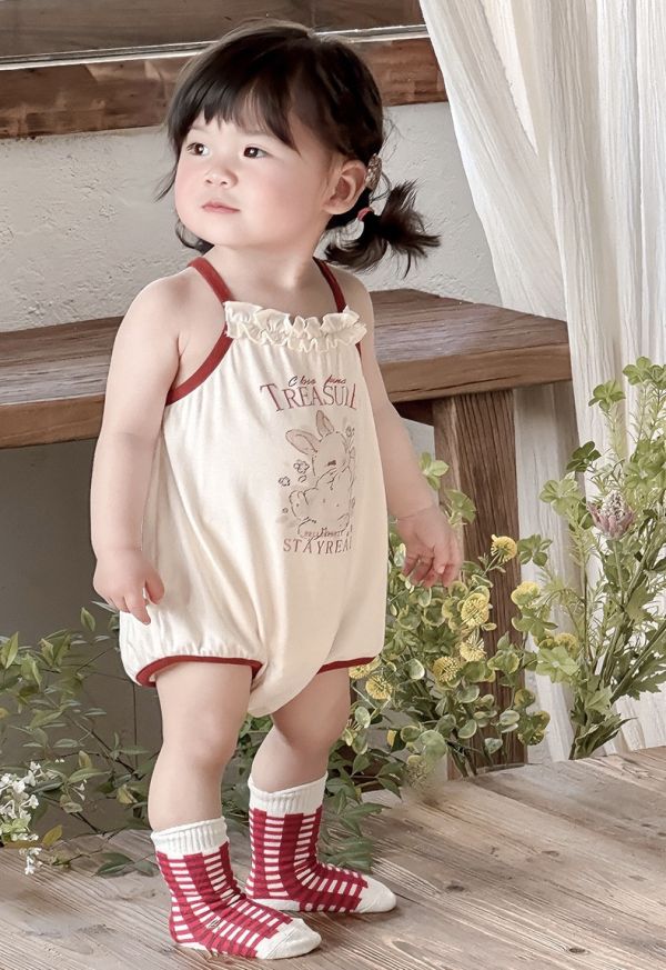 小蕾絲布兔子印花細肩包屁衣 