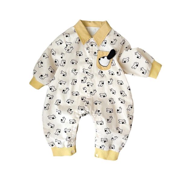 狗狗翻領梭織綿連身裝 