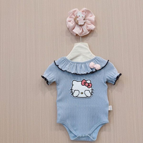 荷葉領貓咪貼布彈力包屁衣 