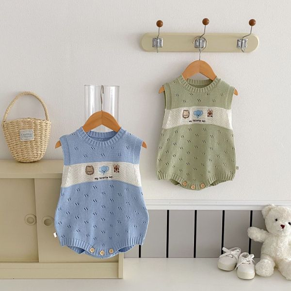 可愛動物薄針織鏤空包屁衣 