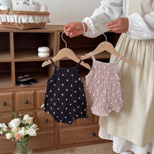 抓皺棉貓咪布標點點細肩包屁衣 