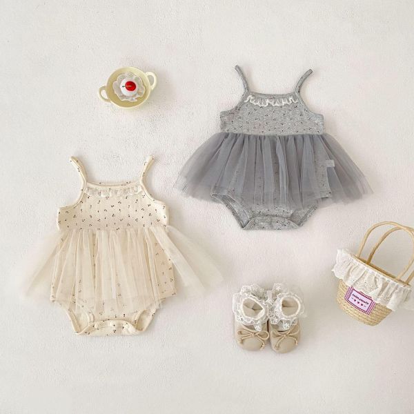 碎花蕾絲領細肩網紗包屁裙 