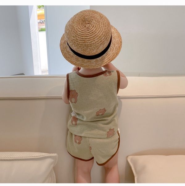 華夫格小熊兩色無袖套裝 