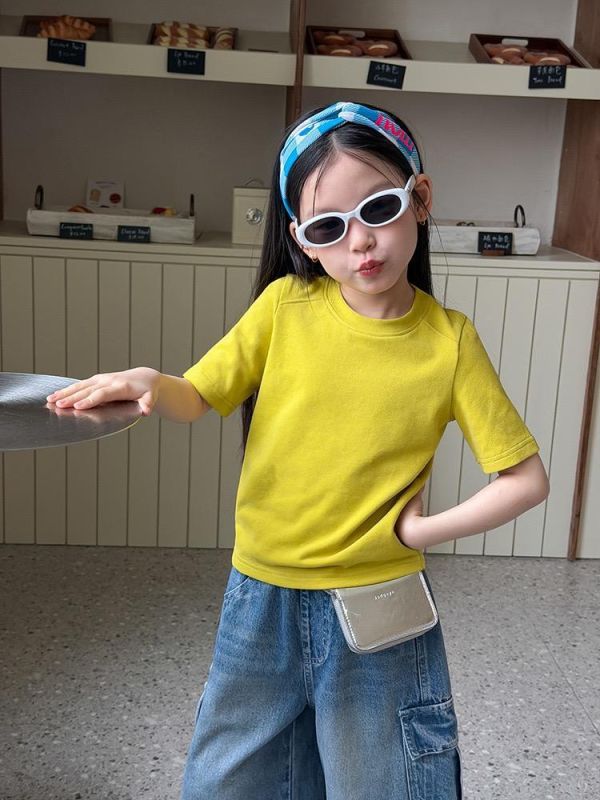 素色彈力後背小字母基礎T恤上衣 