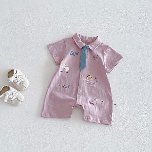 可拆式領帶-翻領塗鴉連身裝 