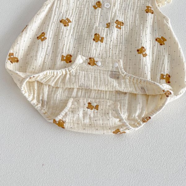 紗布棉透氣娃娃領小熊包屁衣+帽 