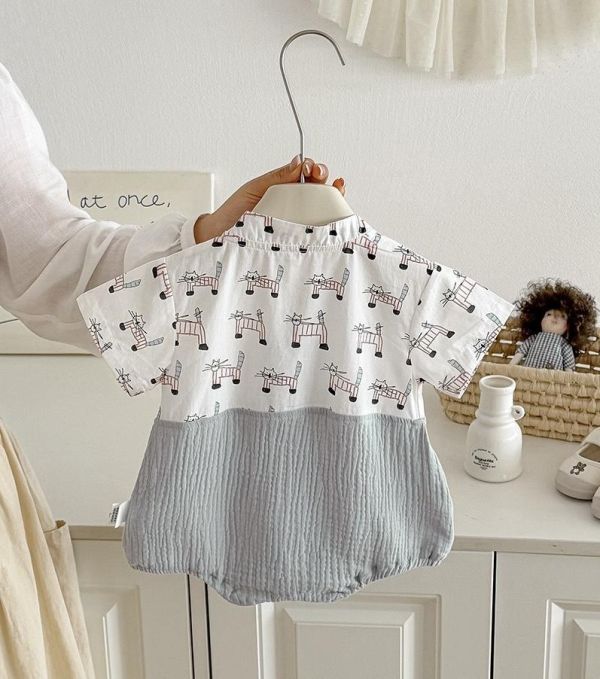 假兩件貓咪領帶吊帶包屁衣 