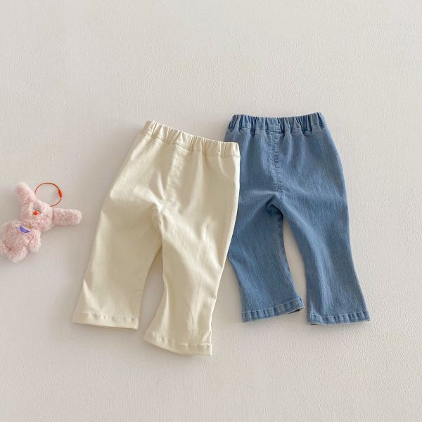 波紋剪裁蝴蝶結兩色牛仔長褲 