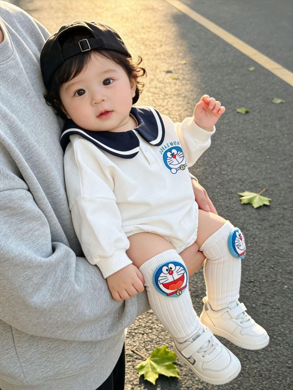 海軍風大翻領小叮噹包屁衣+襪(2色) 