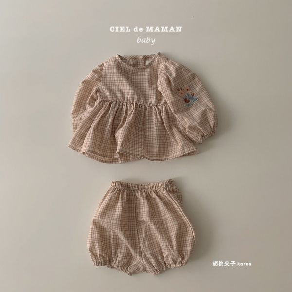 格紋刺繡小花套裝 