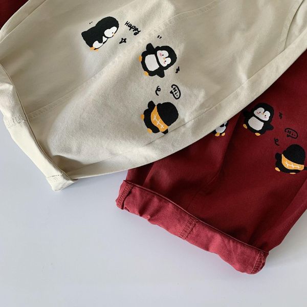 素色企鵝印花休閒長褲 