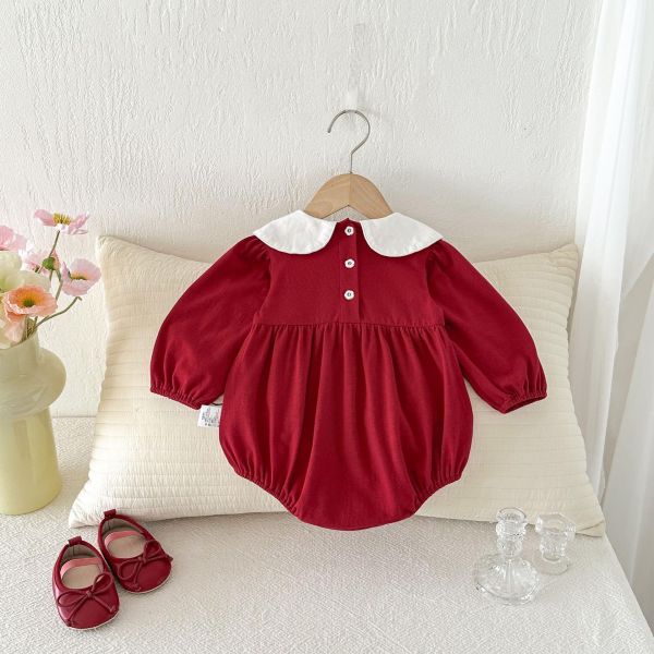 翻領草莓兔子刺繡包屁衣 