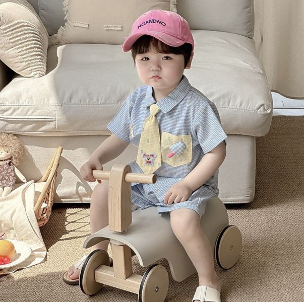可愛卡通領帶襯衫三件式套裝 