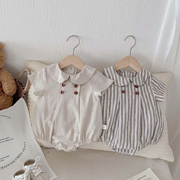 娃娃領素色/條紋英式包屁衣 