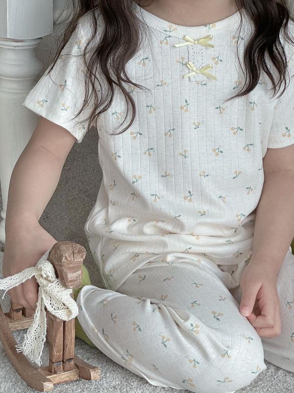 夏季碎花螺紋透氣居家兩件套套裝 