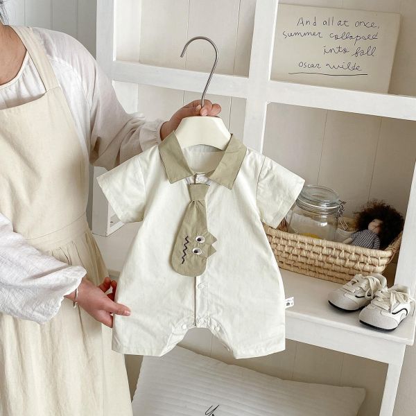 翻領可拆式恐龍領帶襯衫連身裝 