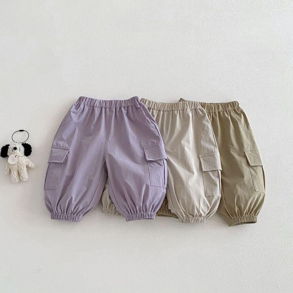 素色工裝大口袋束口長褲 